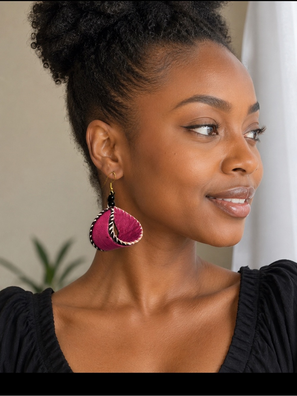 Beautiful Handmade Pink Teardrop Leather Earrings